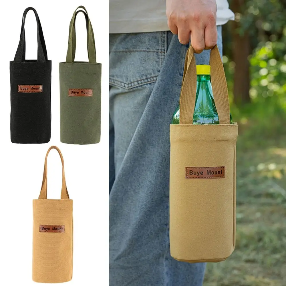 Canvas Water Bottle Bag Water-resistant Large Capacity Water Bottle Holder Portable Handheld Insulating Cup Sleeve for Students