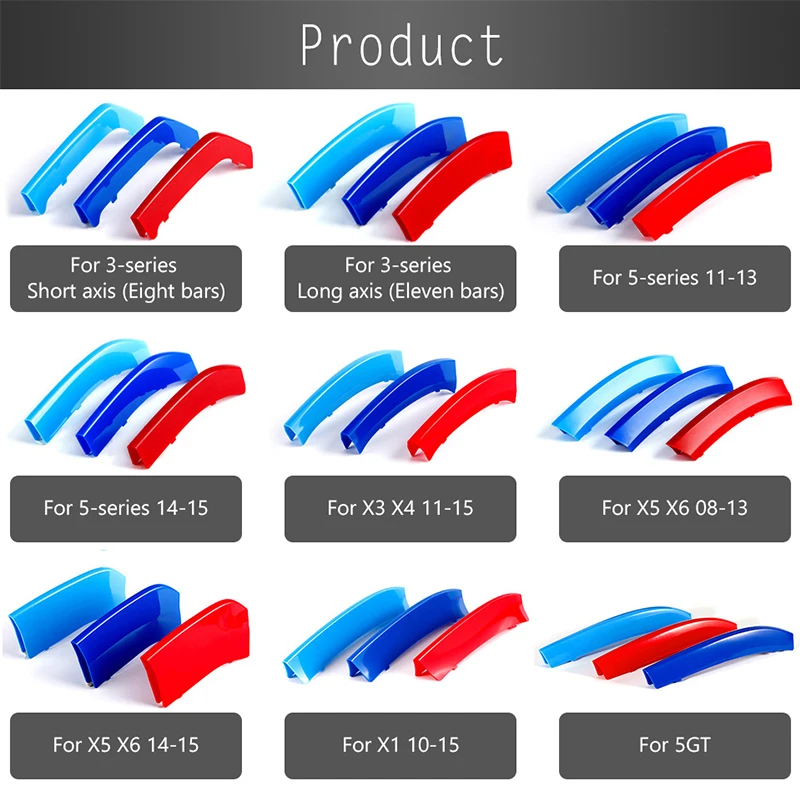 3pcs M Performance ABS Racing Grille Clip For BMW E90 F10 F11 E53 E70 E71 E84 F48 F15 F16 E87 E81 F30 F34 G20 E46 E60 E39 G30