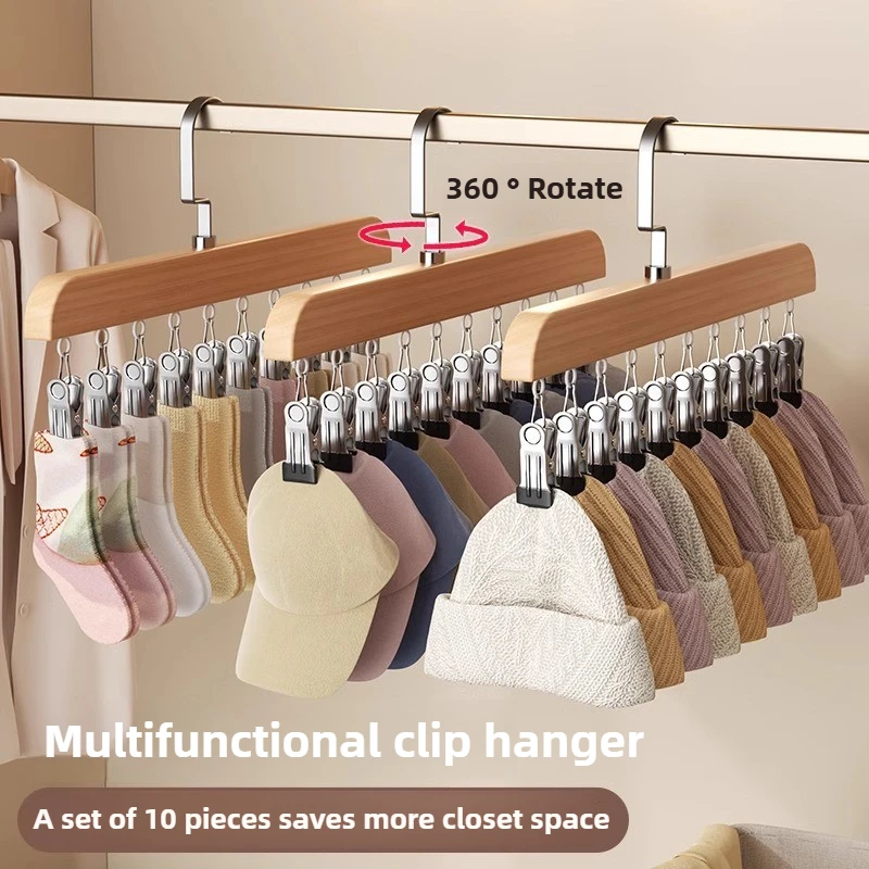 10 Clips Legging Organizer for Closet, Wooden Closet Leggings Hanger Organizer Space Saving Multi Clip Hanger for Pants Scarfs