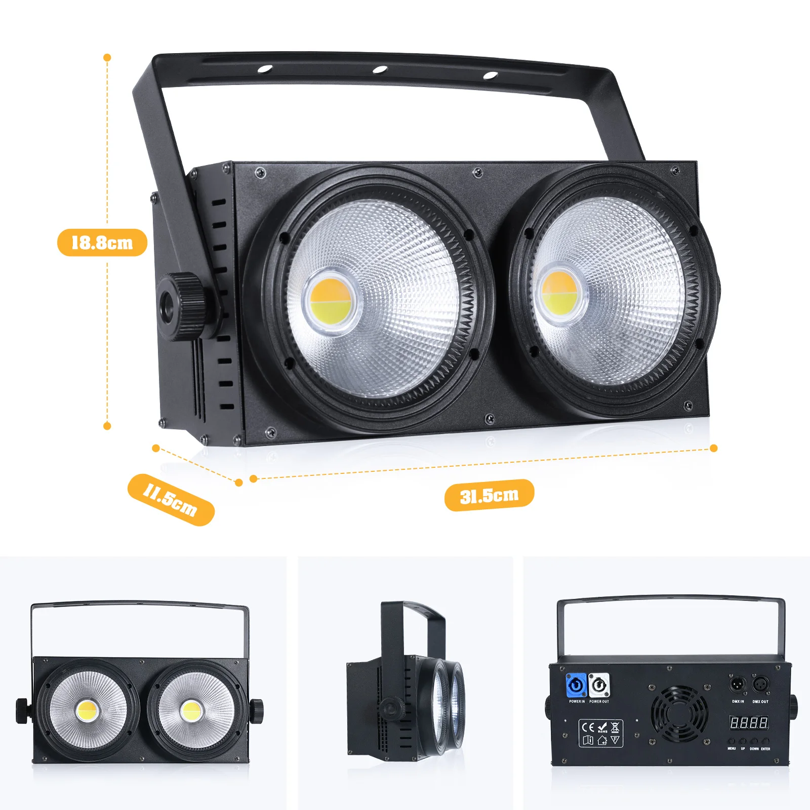 U'King-Outdoor COB Par Lights, 200W, cor dupla, iluminação de dois olhos, palco para casamento, show de música, festa de dança