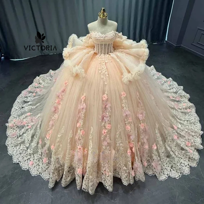 

Delicate Quinceanera Dress for Girls Off the Shoulder Bowknot Appliques Pleat Vestidos De 15 Quinceanera Customized