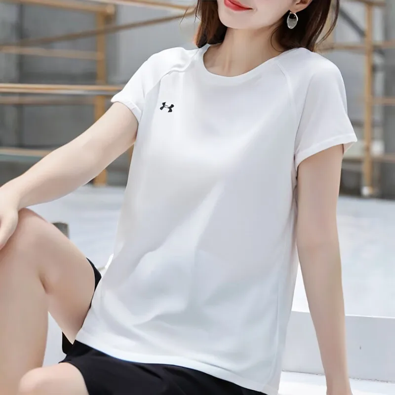 

Under Armour Women's Sports Short Sleeve Summer Crew Neck Quick-Dry Breathable White T-Shirt Outdoor Fitness Training Running Ca