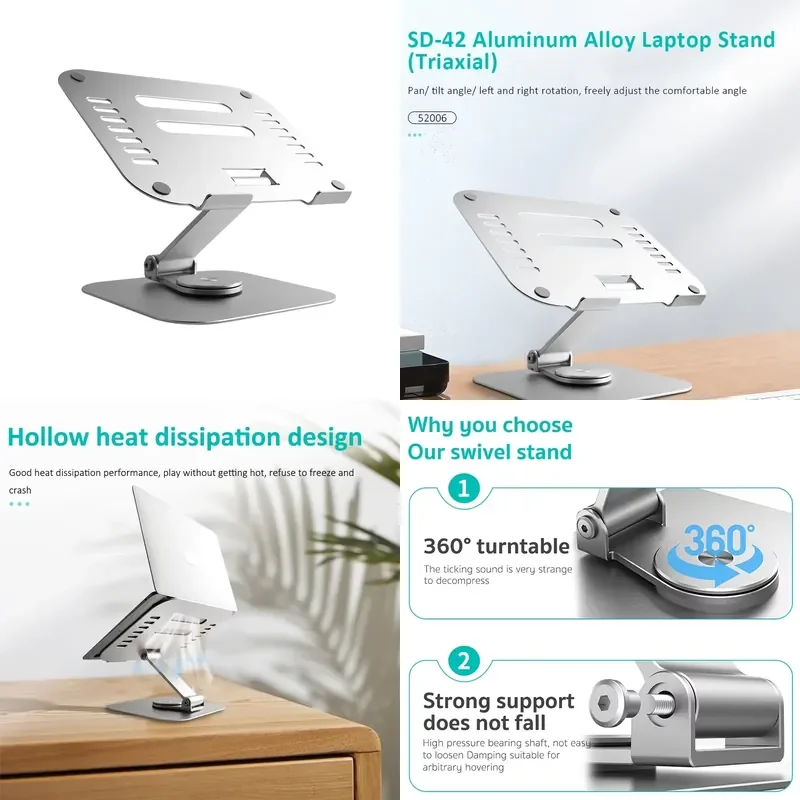 COTECi 360° Rotating Aluminum Alloy Laptop Stand Vertical Folding Heat Dissipation Base Office Heightening Bracket Tablet PC