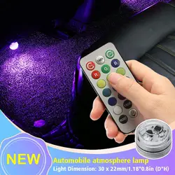 Wireless LED Car Interior Ambient Light Remote Control Decoration Auto Roof Foot Atmosphere Lamp With Battery Colorful