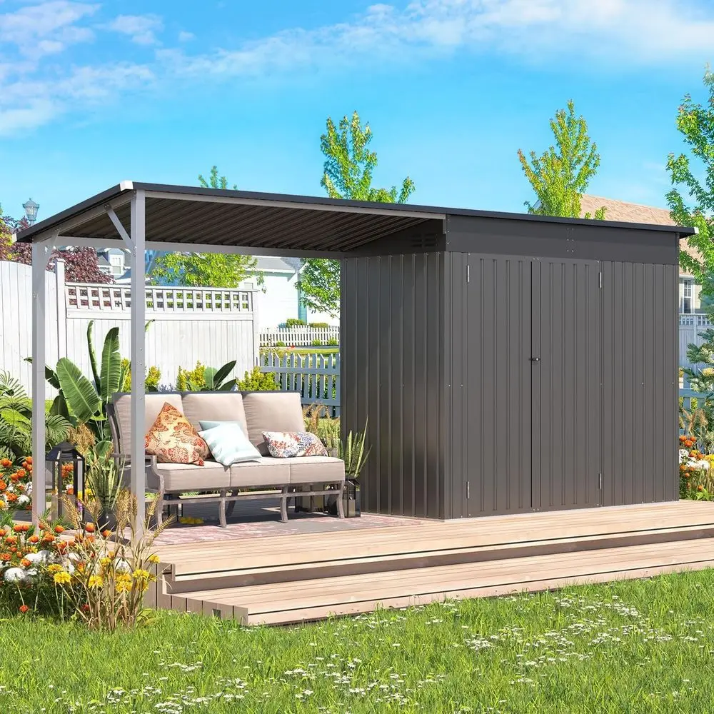 

8x4 Outdoor Metal Storage Shed with 56 Sq. Ft. Coverage and 4x8 Tool Shed Attached Gazebo