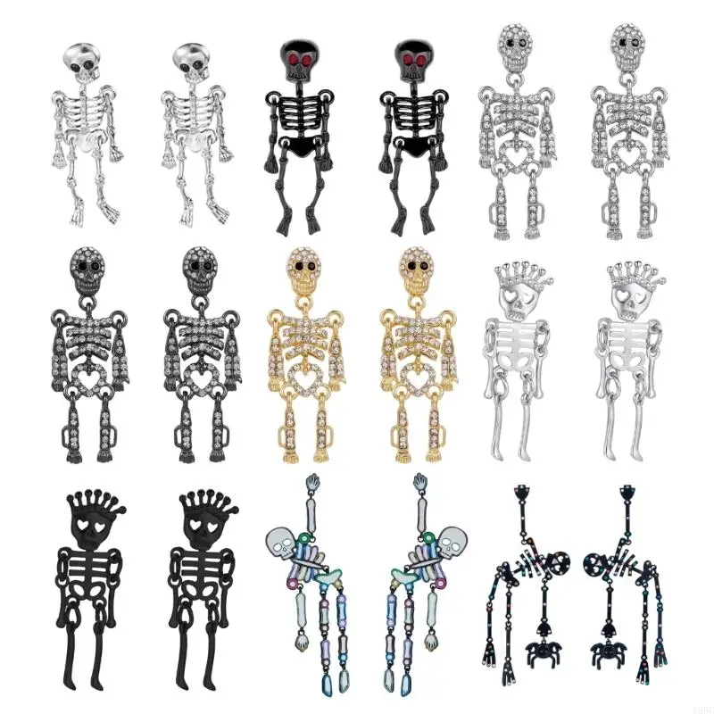195C Skull Drop Earrings Pair, Halloween Alloy Statement Jewelry for Costume Styling, Stage Looks and Theme Parties