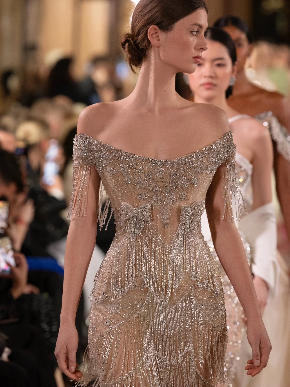 Luxury Off Shoulder Sequin Fringe Evening Gown Sparkly Beaded Tassel Formal Party Dress For Women Wedding Prom Gala Customized