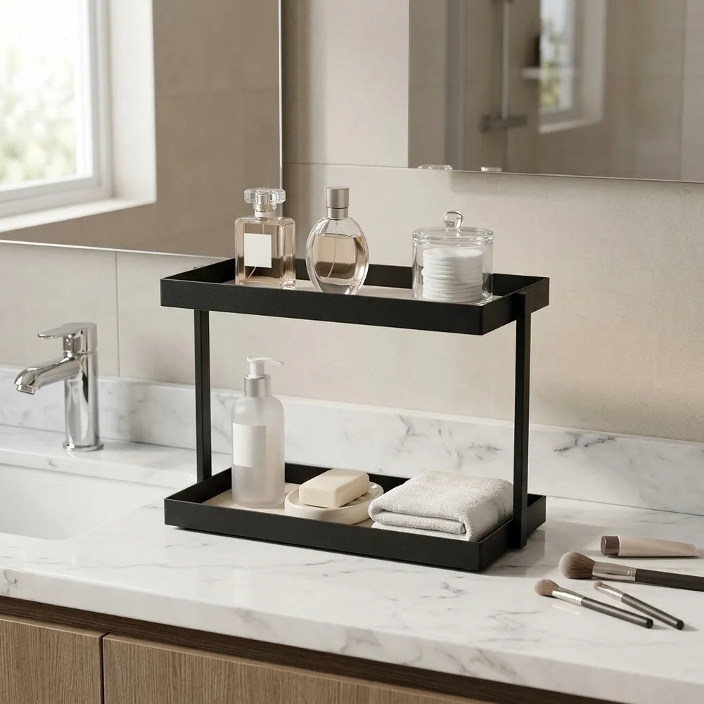 For Daily Makeup Routine 2-tier Countertop Organizer Desktop Storage Stand Stable Support Structure Two-layer Open Design