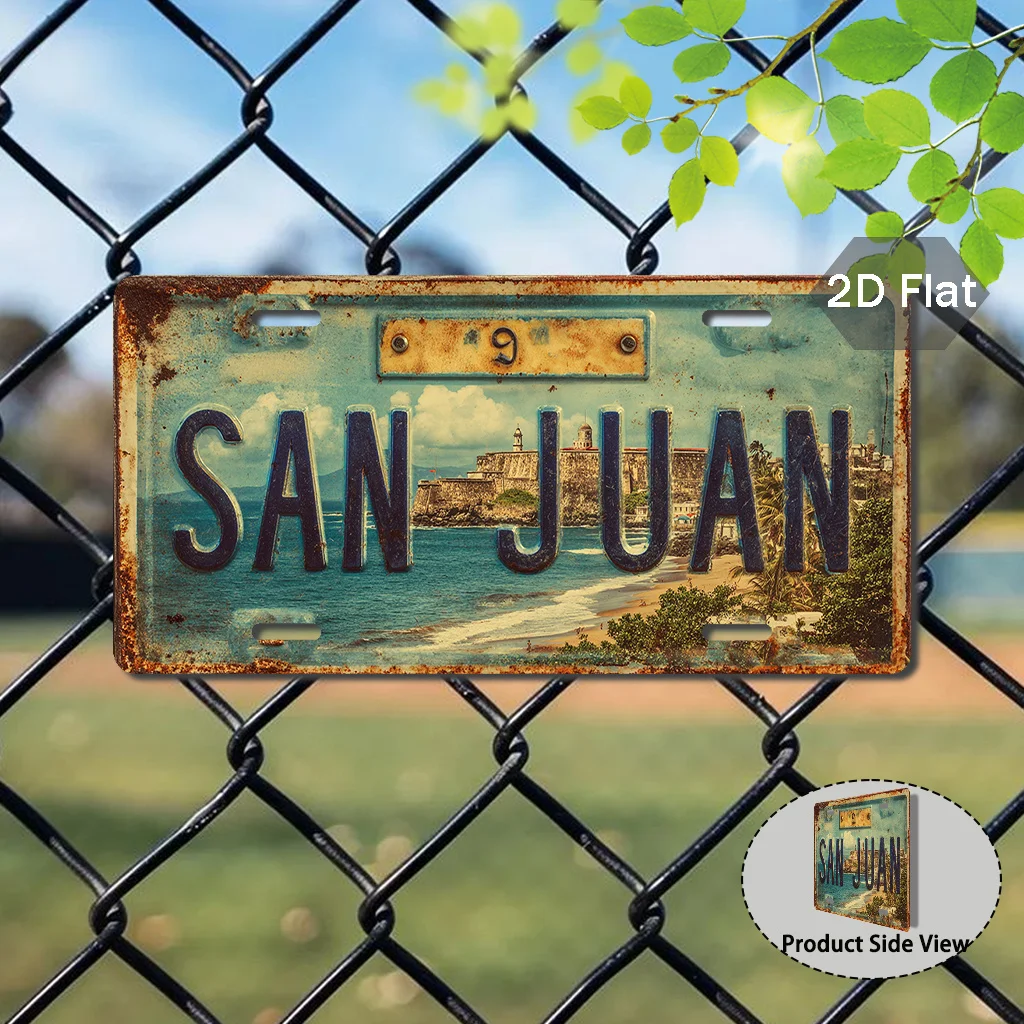 1pc San Juan Seaside Sign | Vintage Retro Decor, 2D Flat Printing, Exterior Accessories, 29.97cm x 14.99cm, Aluminum Material, I
