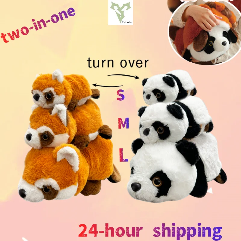 Double-side Flip Panda Red Panda Plushies 2-in-1 cute Raccoon Kawaii Flip Animal Pillow children\'s birthday Graduation gift