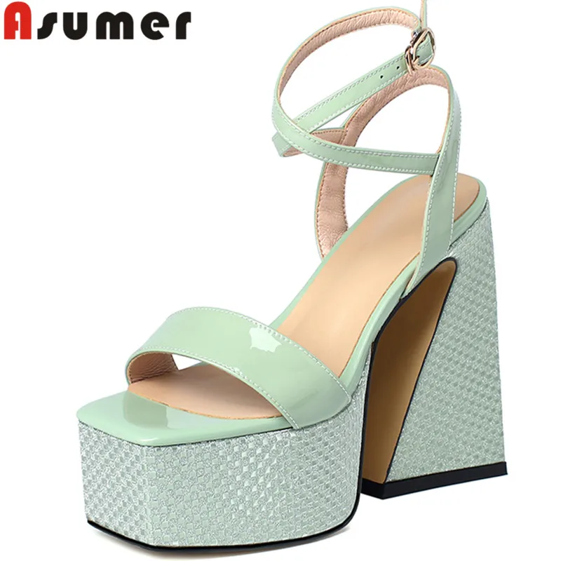 

ASUMER 2022 New Hot Sale Genuine Leather Women Sandals Strange Style Super High Heels Sandals Ladies Summer Platform Dress Shoes