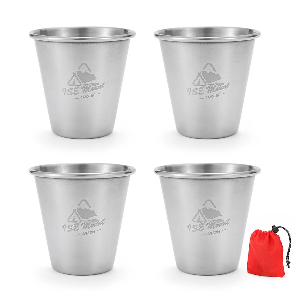 4pcs Camping Mug Tableware 80ml Mini Water Coffee Cup Stacking 304 Stainless Steel with Storage Bag for Outdoor Fishing Barbecue