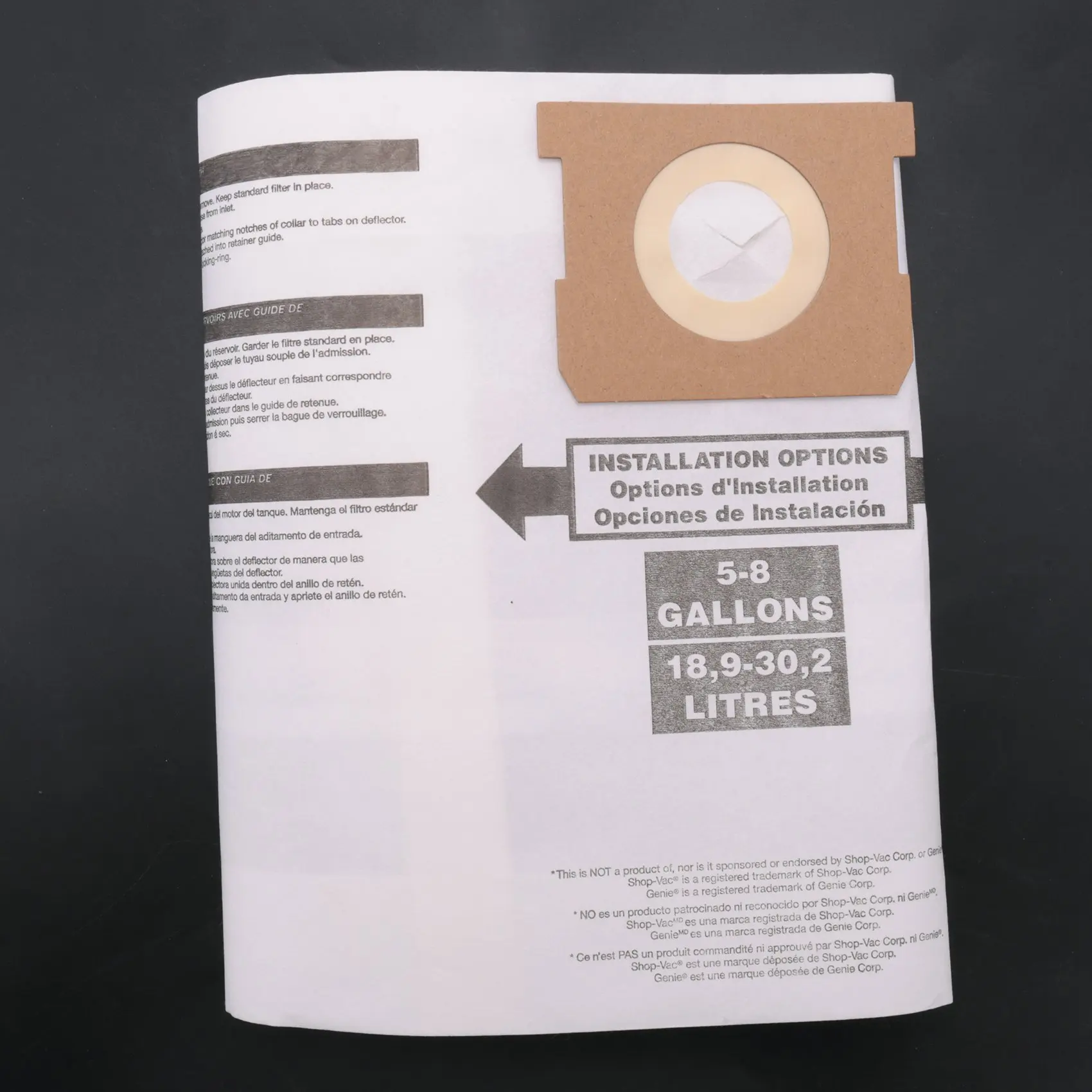 Bolsas de repuesto para aspiradora húmeda/seca, bolsas de polvo para aspiradora Shop-Vac Ridgid de 5-8 galones 9066100 90661 906-61, 5 uds.