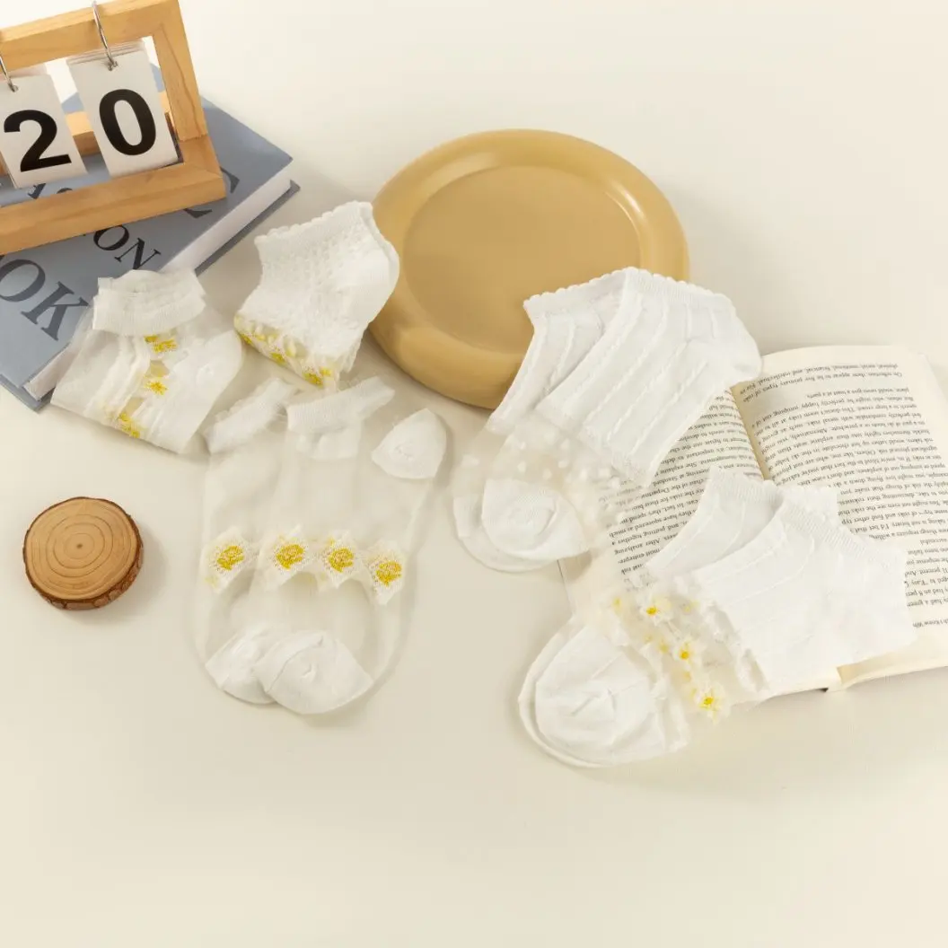 

5 Pairs Women's Socks Set Japanese Curled Lace JK Lolita Kawaii Sweet Ankle Socks Summer Thin Mesh Breathable Socks For Girl