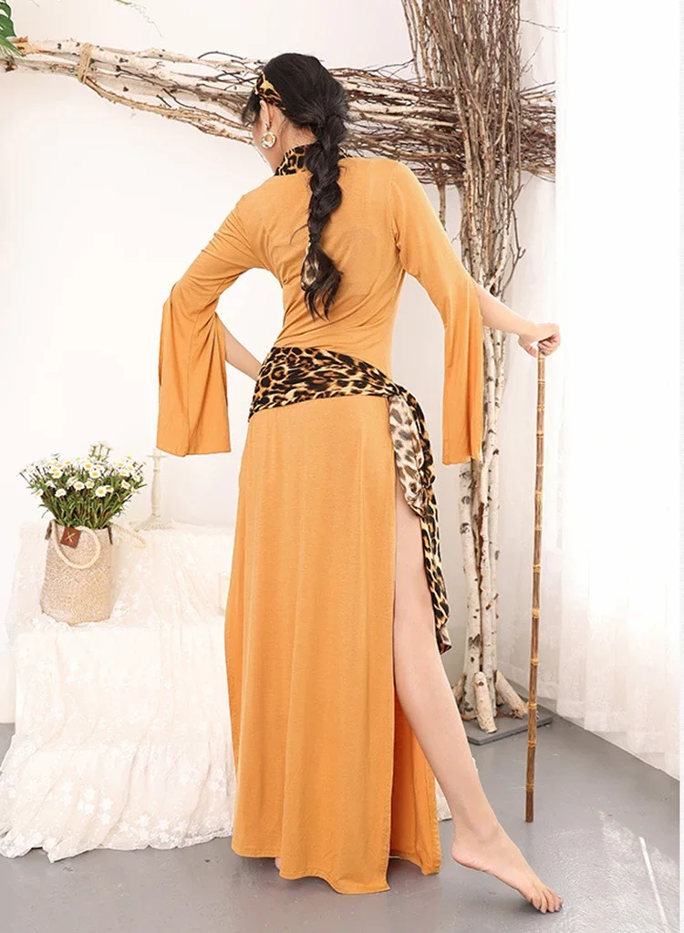 5 قطعة مجموعة أداء النساء ملابس الرقص الشرقي فستان بلدي Saidi قطعة واحدة فساتين ليوبارد الفتيات الزي الشعبي رداء طويل