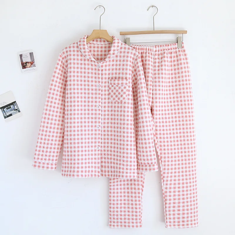 Japanese Autumn Winter Pajamas Women's Sleepwear Set Three-Layer Cotton Thicken Home Clothing Warm Outside Wear Nightwear Suit