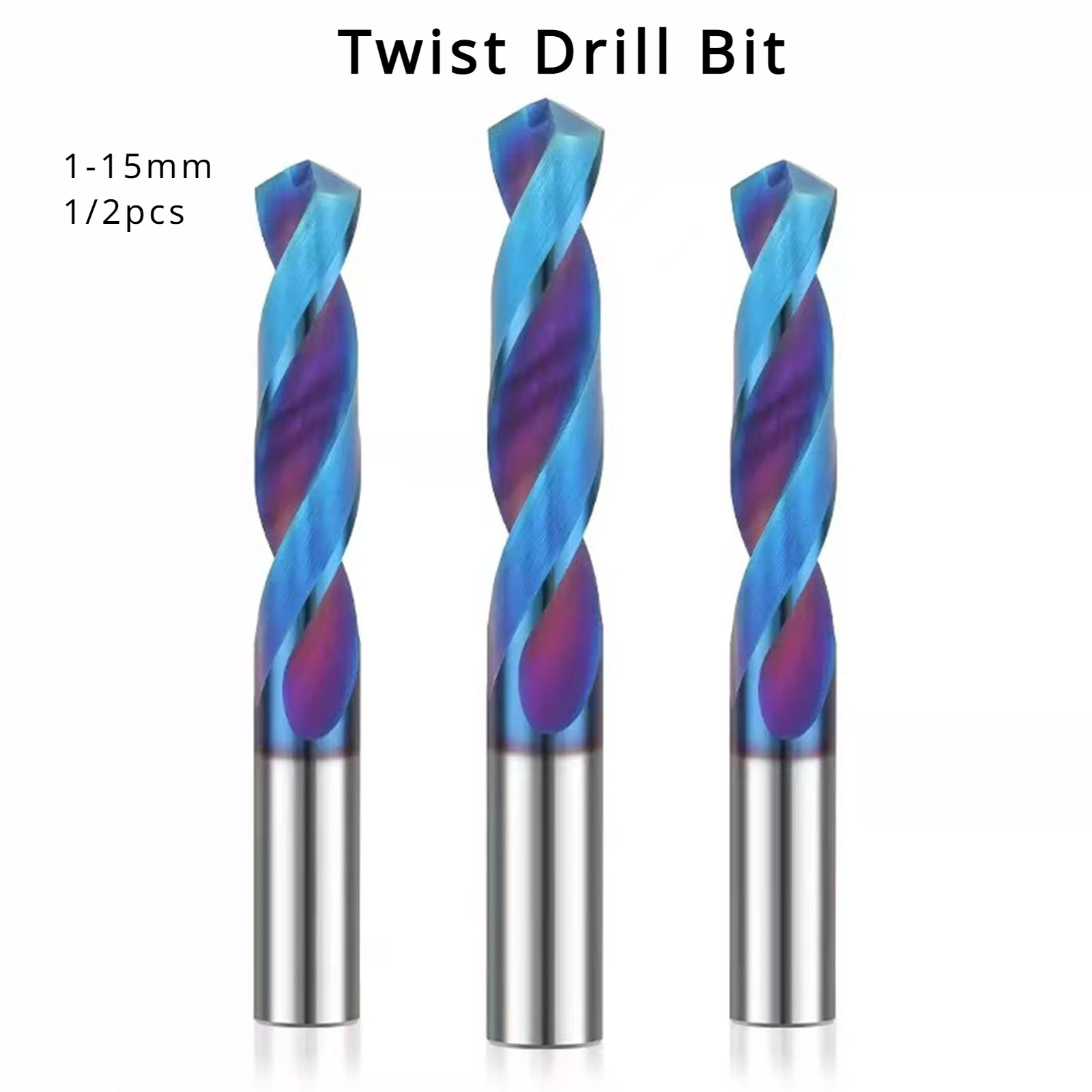 HRC65° 1/2pcs Carbide Twist Drill Bit 1/2/3/4/5/6/7/8/9/10/11/12/13/14/15mm Coated Set Stainless Steel Lathe MillCutting Tools