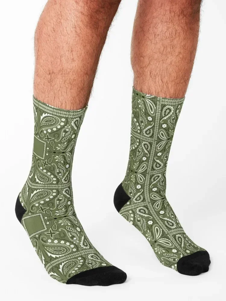 Green paisley bandana pattern Socks Stockings man Lots winter gifts anti slip football Socks For Women Men's
