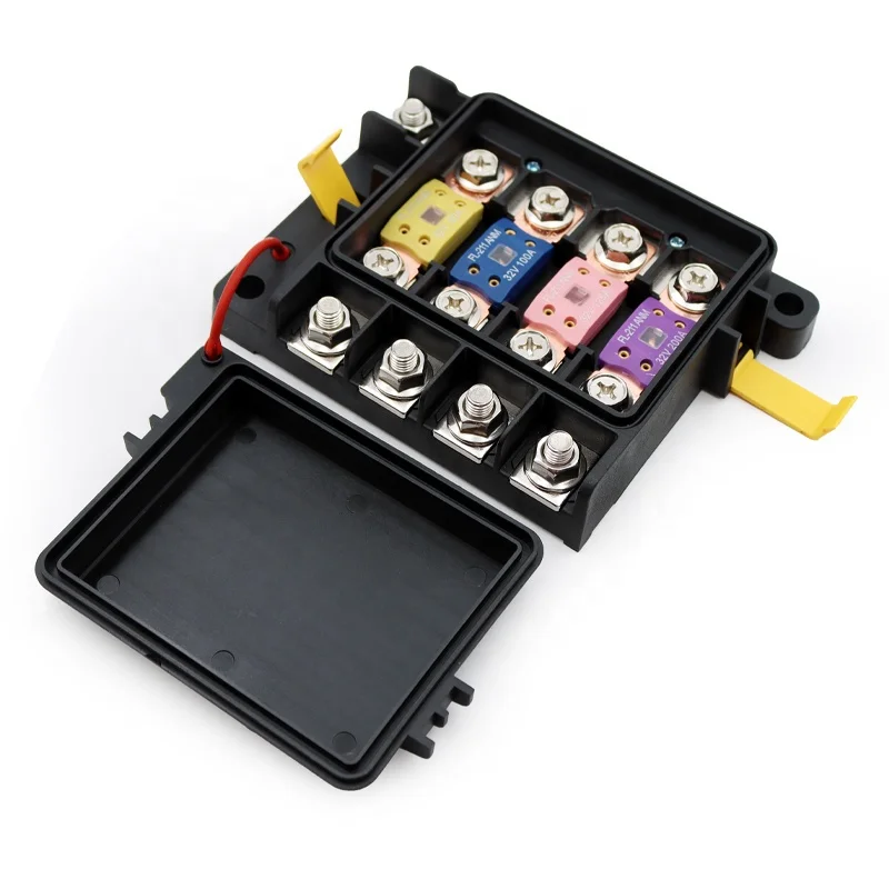 Blue Sea Auto Plastic Waterproof 4-Way Fuse Box Mega AMG Blade 12-32V DC Circuit Block Transparent Cover Car Boat RV
