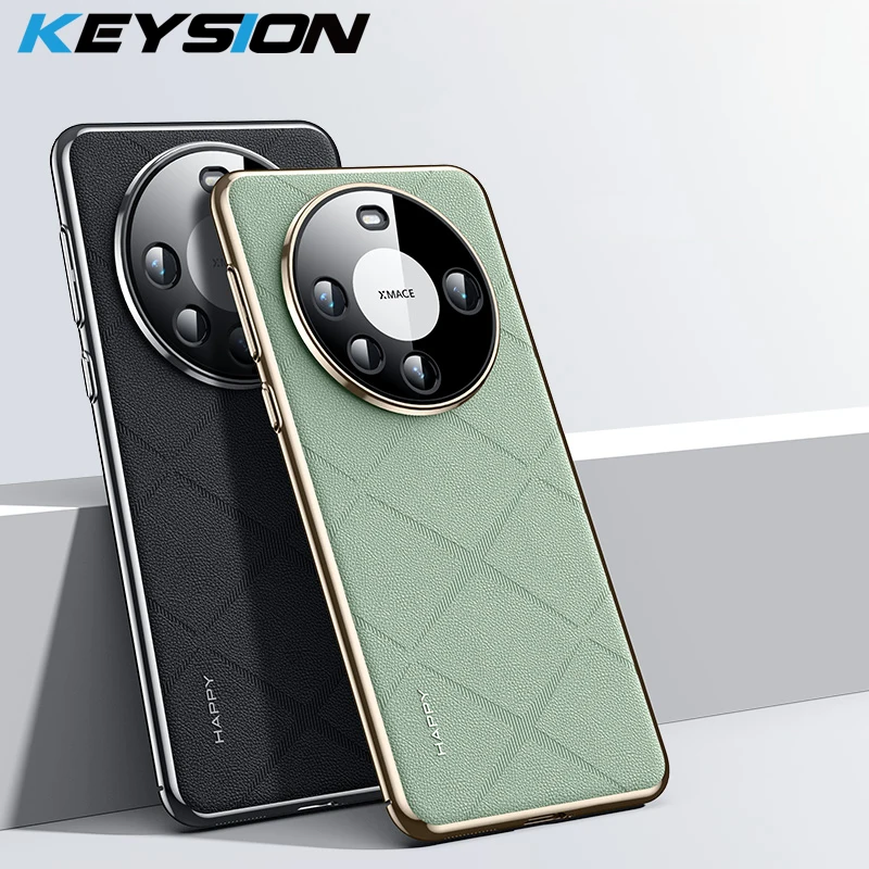 KEYSION Grid Pattern Leather Case for huawei Mate 60 Pro+ 50 Pro Plating PC Camera Protection Phone Cover for Huawei Mate 40 Pro