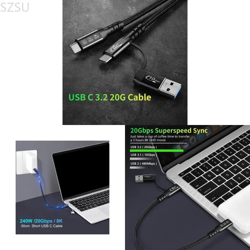 SZSU USB Type C Cable Fast Charging Male to Male Cable Replacement for Electronics