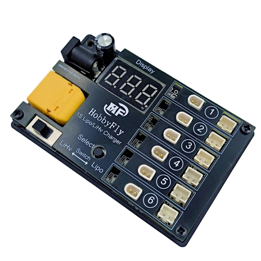 

HOBBYFLY 6-Port 1S Battery Charger With Low-voltage Input Protection Charge for 1S 4.20V/3.7V LiPo 4.35V/3.8V LiHV Battery