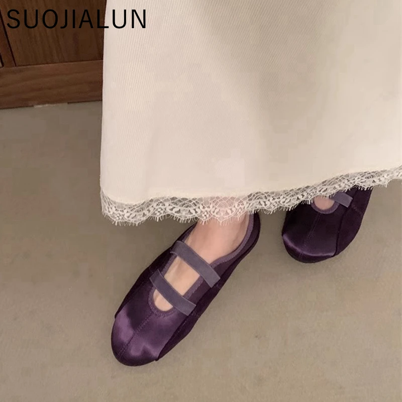 SUOJIALUN 2024 Autumn Round Toe Women Flat Shoes New Brand Shallow Slip On Ladies Casual Mary Jane Shoes Soft Dress Ballerinas