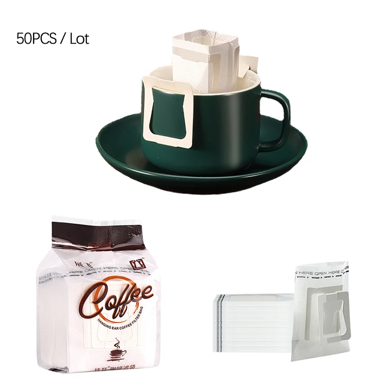 Disposable Coffee Filter Bags Portable Hanging Ear Style 50/25Pcs Coffee Filters Eco-Friendly Paper Bag For Espresso Drip Coffee