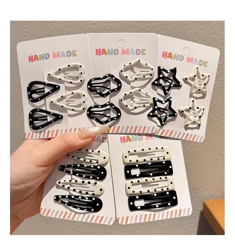4pcs Rhinestone Vintage Polka Dot Star Hair Clips Set Japanese Sweet Heart Geometric Flyaway BB Clips Kids Versatile Hairpins