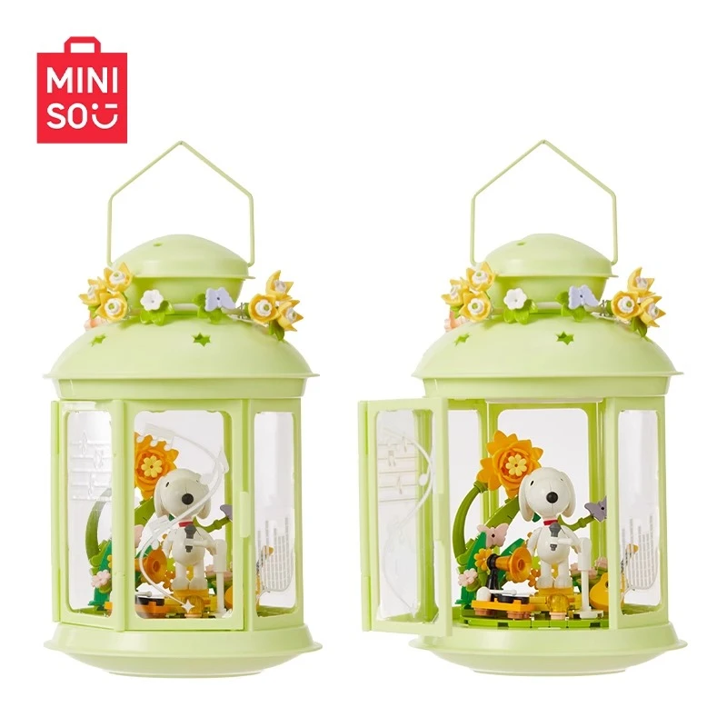 MINISO Snoopy klocki do budowy świecznik atmosfera seria lamp ozdoby animacja model peryferyjny zabawki do składania dla dzieci