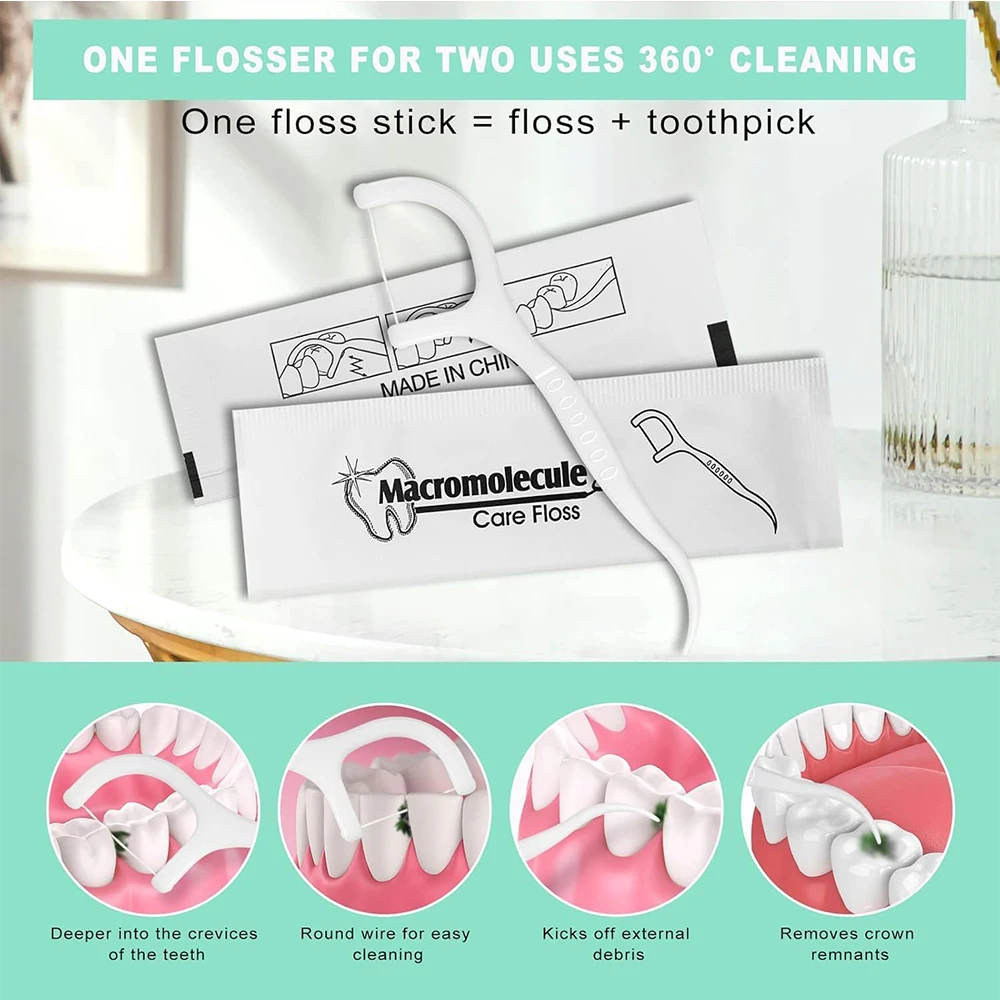 JNSUR 600 Count Individually Wrapped Floss Picks Portable Dental Floss Picks Teeth Sticks Oral Care Hygiene Cleaning Toothpick