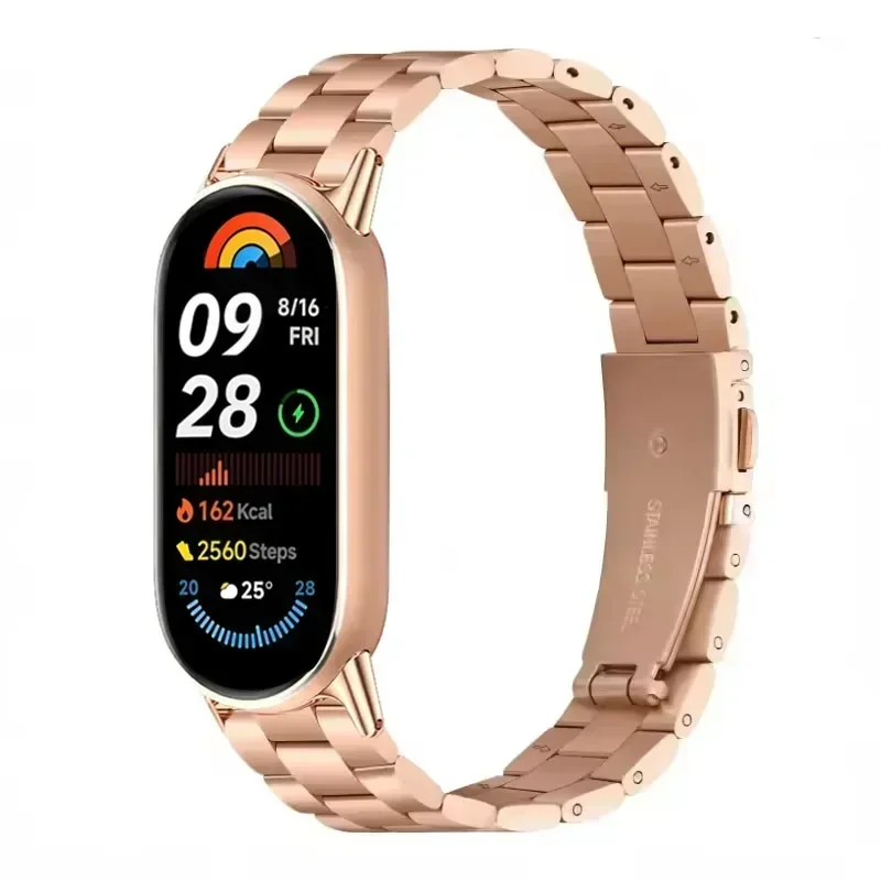 Stainless Steel Three-bead Stainless Steel Strap for Xiaomi Mi Band 10 Wristband Metal Strap for Xiaomi Mi Band 8/9
