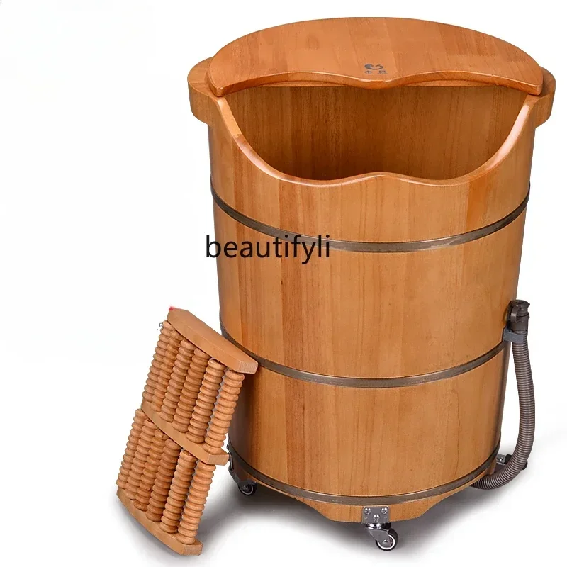 دلو خشبي تمرغ القدم مع تصريف حمام القدم حوض خشبي حوض من خشب البلوط مع عجلات دلو عالي العمق