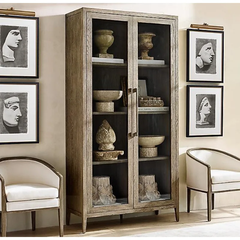 Włoska lekka luksusowa szafka boczna do jadalni z litego drewna, amerykański rustykalny styl retro, minimalistyczny regał w stylu nordyckim, nowoczesna szafka na wino.