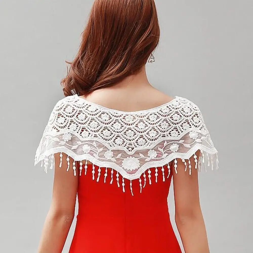 Female Pure Color Lace Shawl Lace Blouse Shoulders Scarf Shrug Cape Poncho Spring Autumn