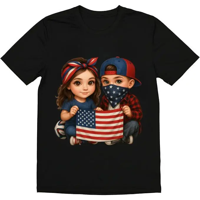 

Fashion Designer T-Shirts - Cotton Graphic Tees with USA Flag Kids - Charming National Pride Tee,Men's Gifts Streetwear Black