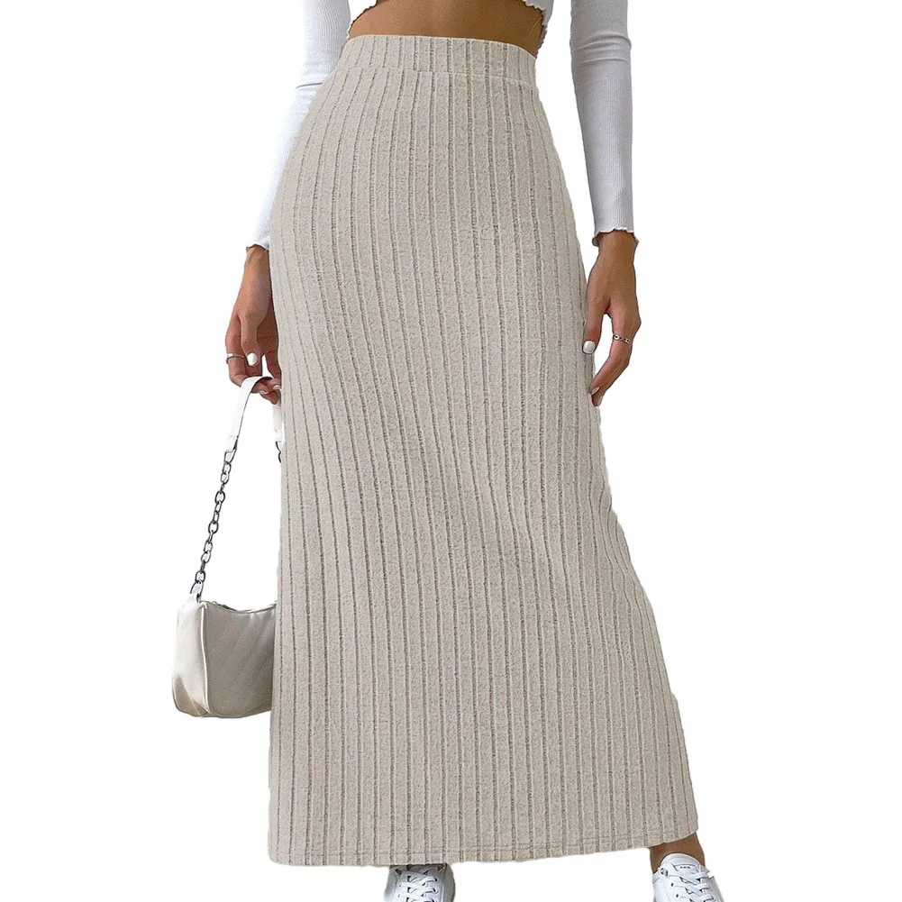 Women Clothing Maxi Skirt High Waisted Long Regular Side Slits Soft Solid Color Stretch Women All Season Brand New