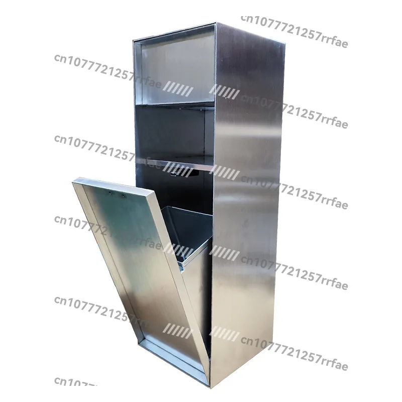 

Double stainless steel toilet trash can with invisible wall storage niche corner mount bathroom tissue box
