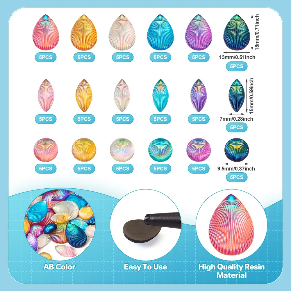 90pcs Imitation Shell Opaque Resin Cabochon AB Color Half Round & Teardrop & Horse Eye Handmade Craft DIY Jewelry Making Finding