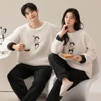 Conjunto de pijama de pareja de franela para hombre y mujer, ropa de dormir de lana coralina para otoño e invierno, ropa de dormir gruesa y cálida, pijamas de pareja