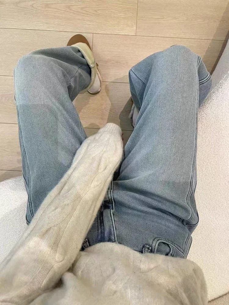 

plus Size Vintage Fce Lined Thi Denim Jeans Women's Autumn Winter Loose High Waist Slim Straight Leg Wide Leg Pants