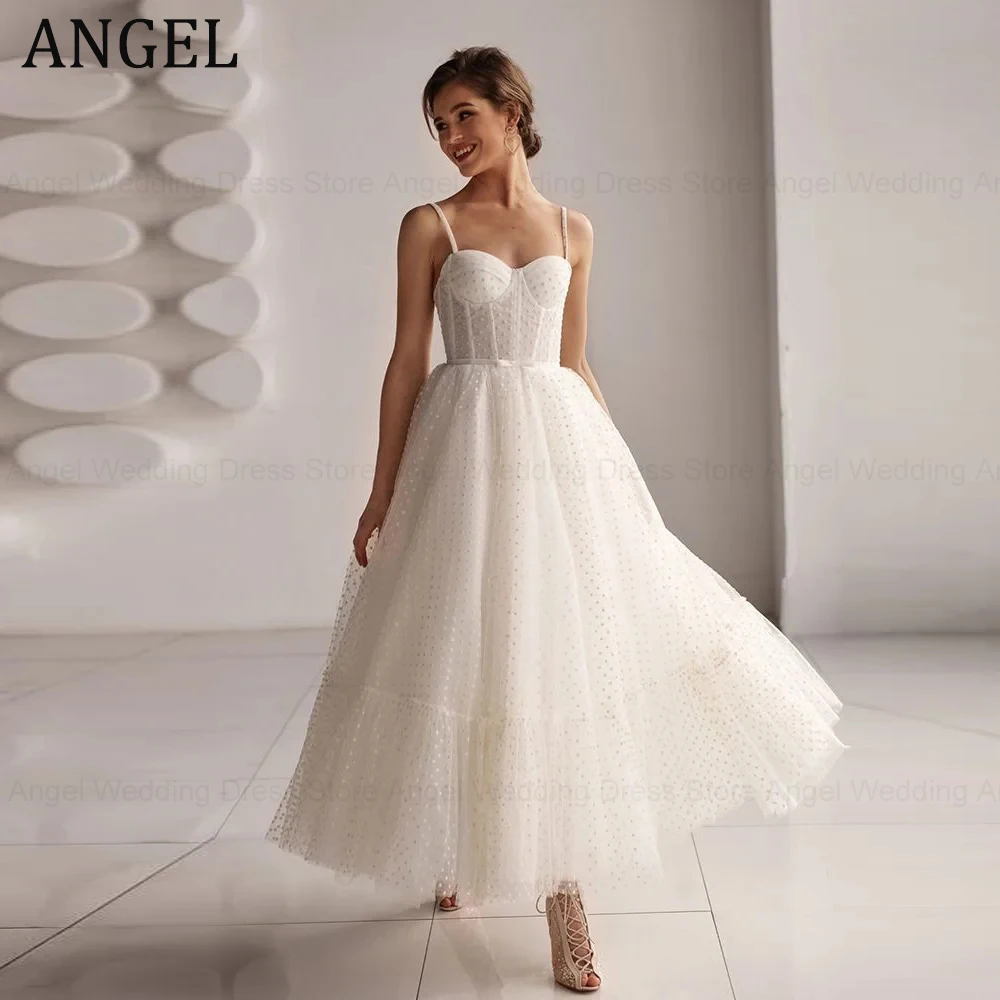 ANGEL Short Wedding Dress 2024 A Line Sweetheart Spaghetti Straps Dot Tulle Bridal Gown Lace Up Back Ankle Length Custom Made