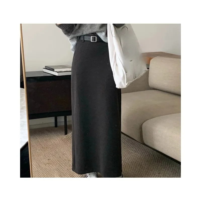 

Woolen Bag Hip Skirt Women's Autumn and Winter New Casual Versatile Half Skirt High Waist Mid Length A-line Skirt