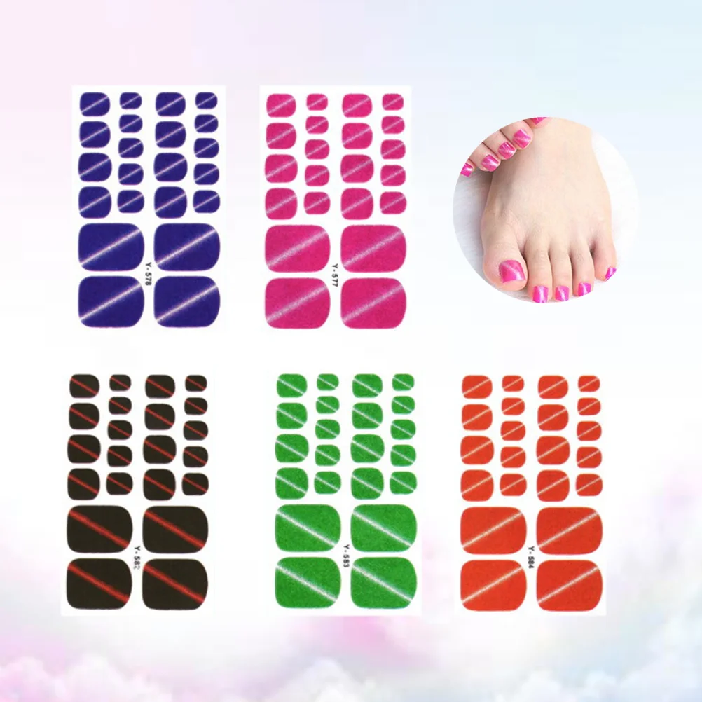 5개입 캣아이 네일 스티커 글리터 발톱 데칼 여성 청소년 여름 샌들 스타일 퀵 스틱 샤인 스파클링 스티커