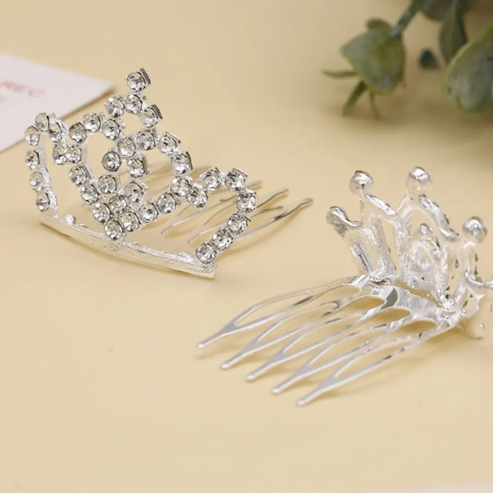 Fashion Flower Crystal Crown Hair Comb Star Love Heart Children Tiara Headband Hollow Korean Style Rhinestone Hairpins Daily