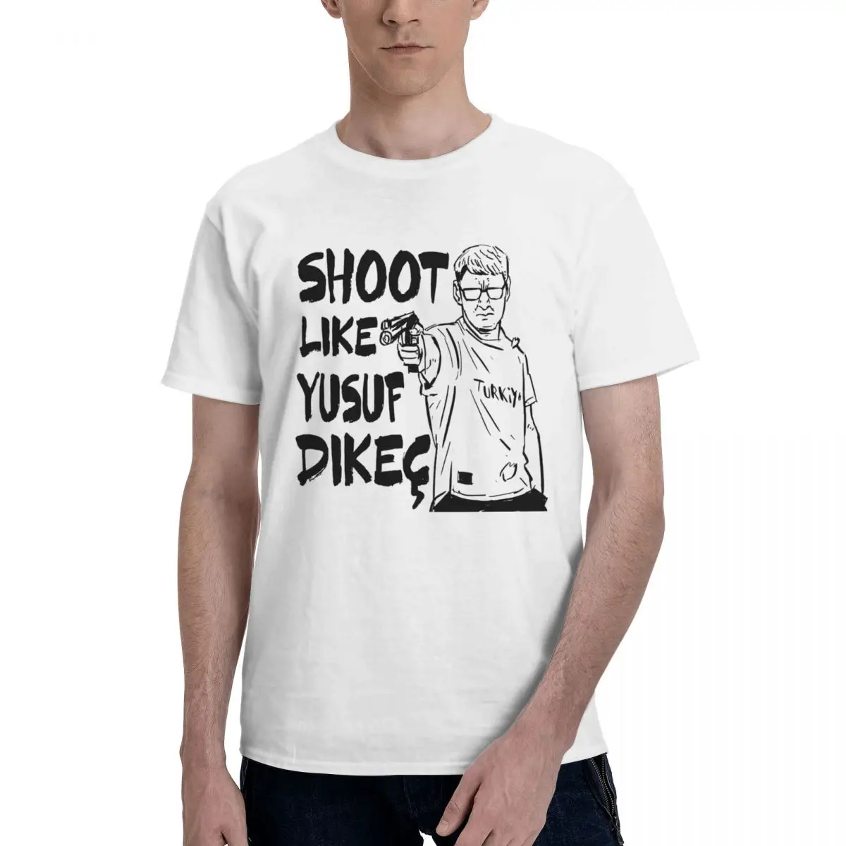 Men T Shirt Shoot Like Yusuf Dikec Funny Unique Y2K Graphic Crewneck Unisex Clothes T Shirts