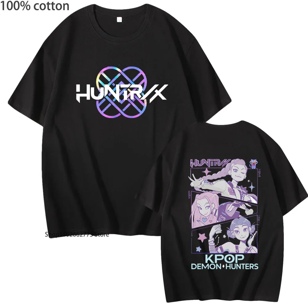

Модные футболки KPop Demon Hunters для мужчин, женская футболка из 100% хлопка, летняя футболка High Street, уличная одежда, топ унисекс, рубашка Y2K