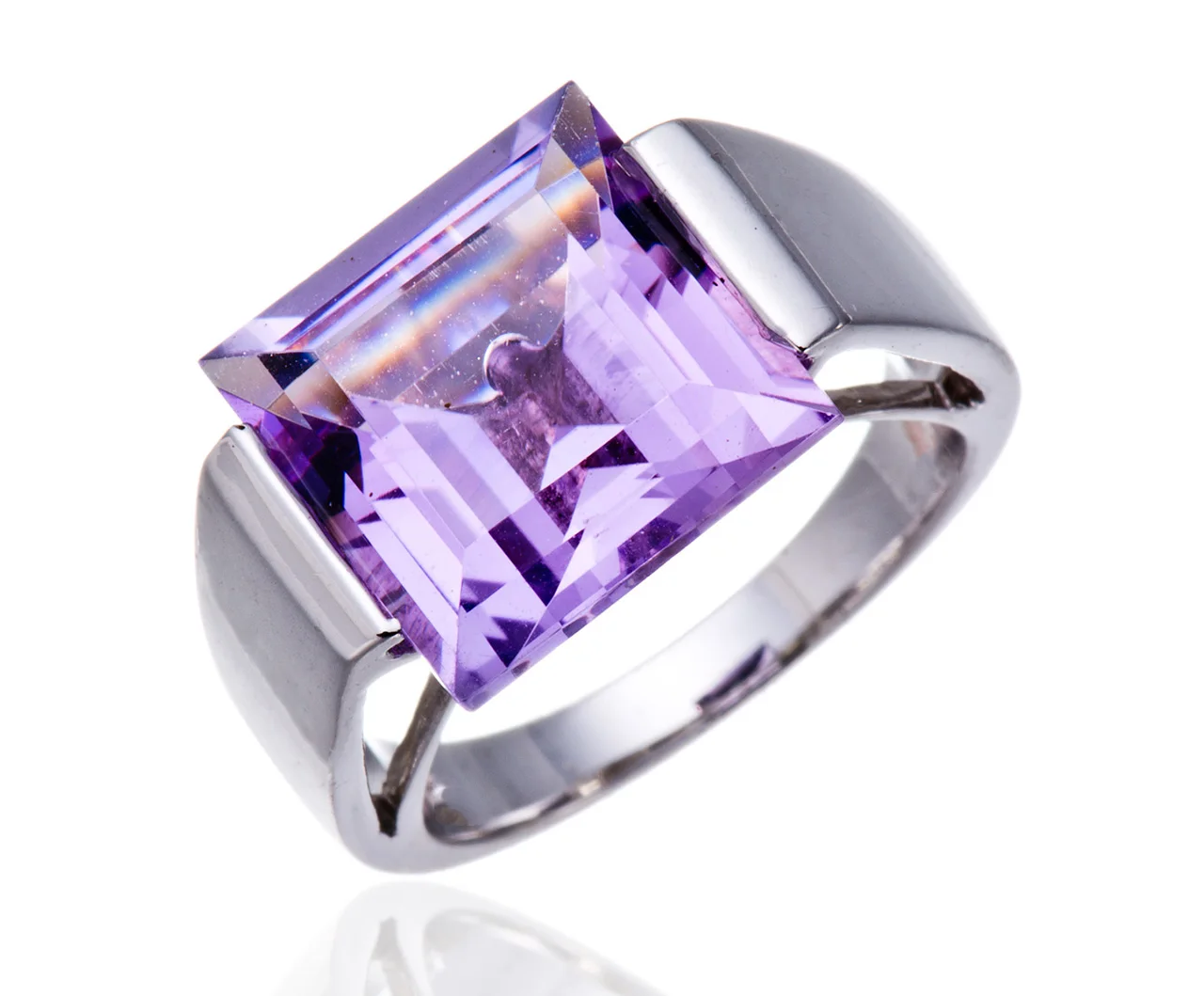 

Кольцо GESIDE из стерлингового серебра с аметистом и родием размером 12x12 мм