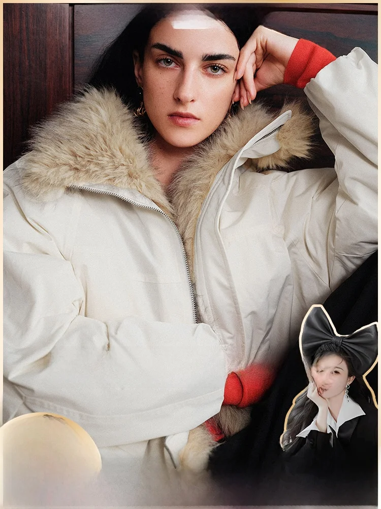 

Экологичная женская парка с меховой отделкой и воротником-цветком RoseLingLing, с эффектом пэчворк, гарантированное тепло