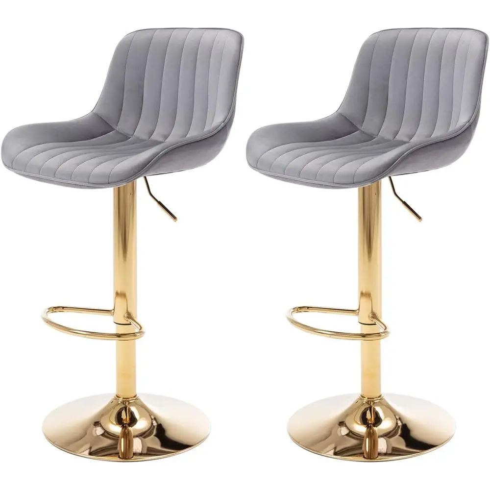 

Набор из 2 вращающихся барных стульев для барной стойки - регулируемые, с серой обивкой и спинкой.